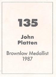 1990 Select AFL Stickers #135 John Platten Back
